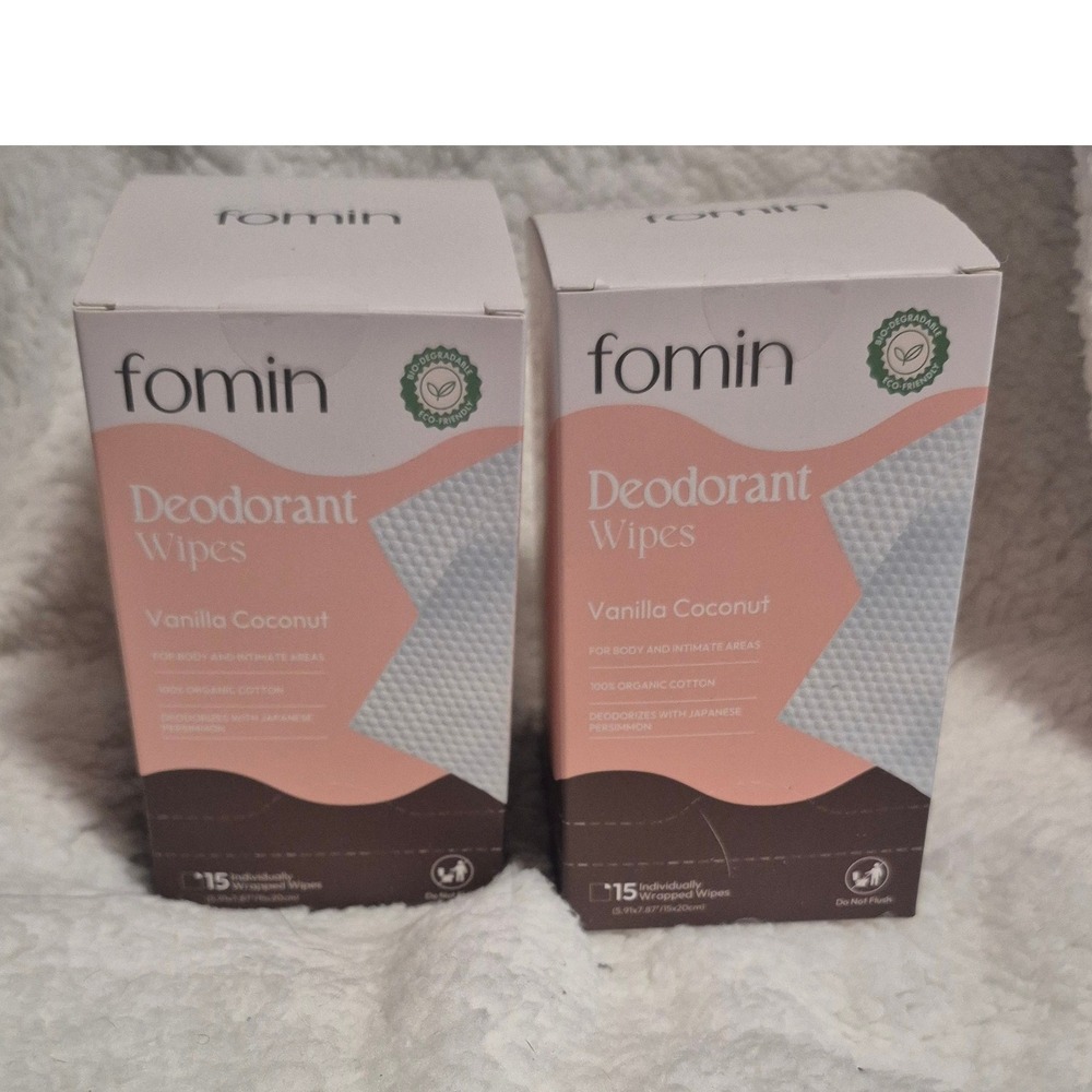 Fomin Deodorant Wipes Vanilla Coconut 2 Pack -30 Total Individually Wrapped